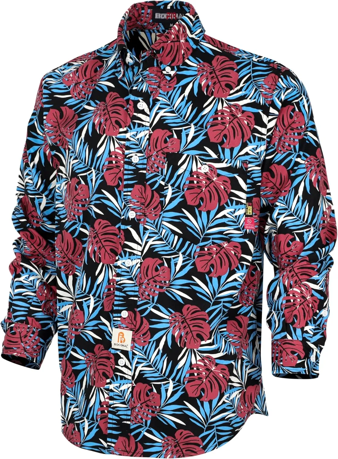 BOCOMAL FR Shirts Printed Paisley/Hawaii Lightweight Pearl Snaps Button Down Flame Resistant NFPA2112 CAT2 Work Shirt