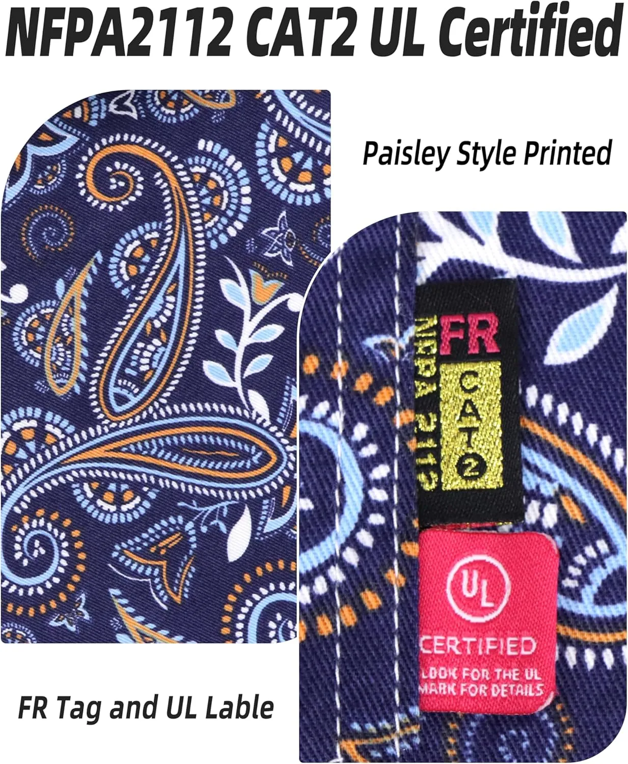 BOCOMAL FR Shirts Printed Paisley/Hawaii Lightweight Pearl Snaps Button Down Flame Resistant NFPA2112 CAT2 Work Shirt