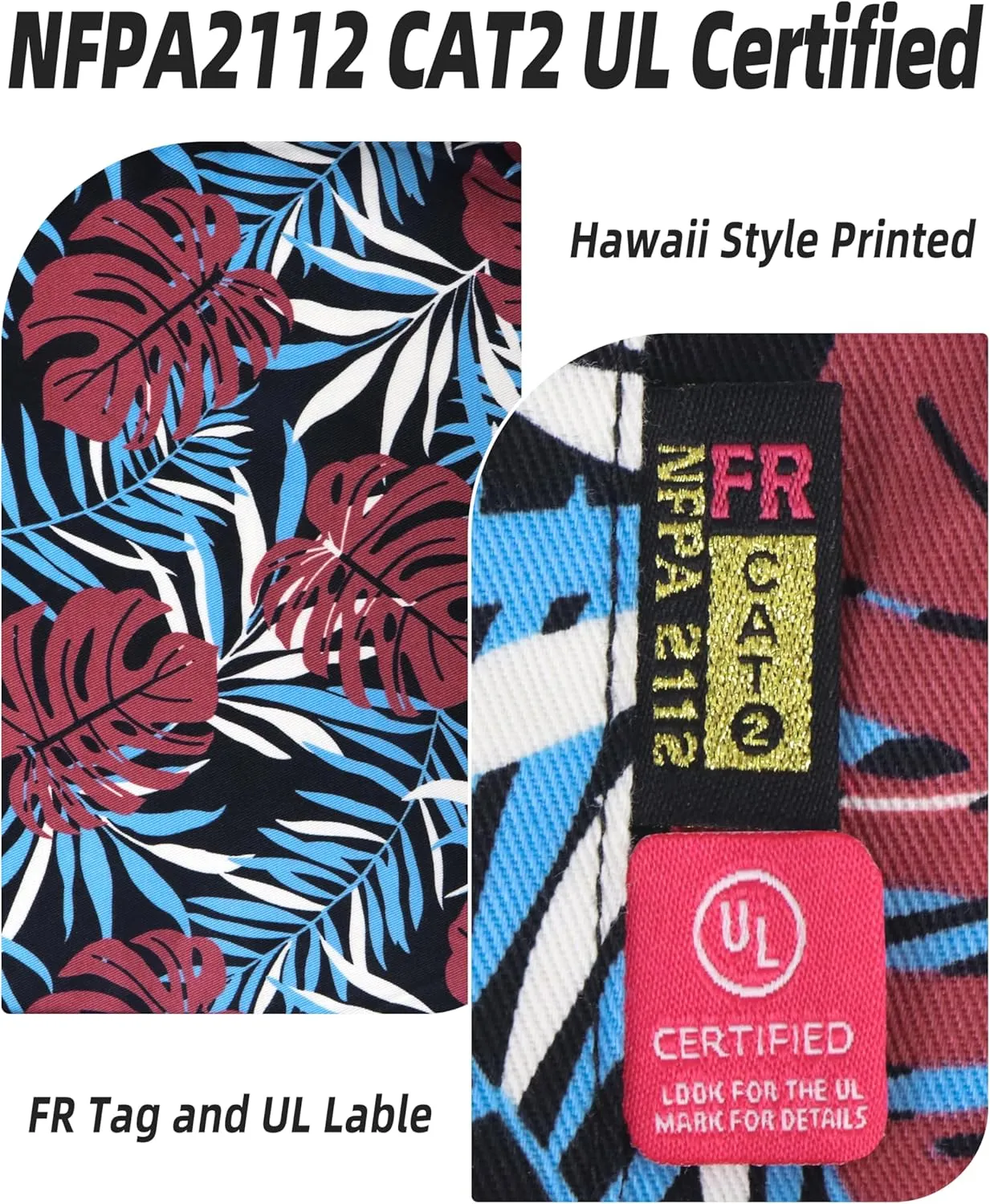 BOCOMAL FR Shirts Printed Paisley/Hawaii Lightweight Pearl Snaps Button Down Flame Resistant NFPA2112 CAT2 Work Shirt