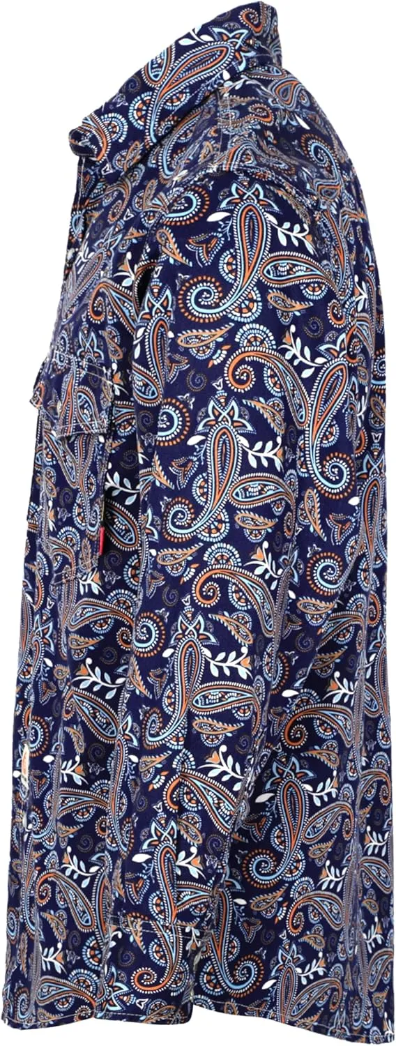 BOCOMAL FR Shirts Printed Paisley/Hawaii Lightweight Pearl Snaps Button Down Flame Resistant NFPA2112 CAT2 Work Shirt