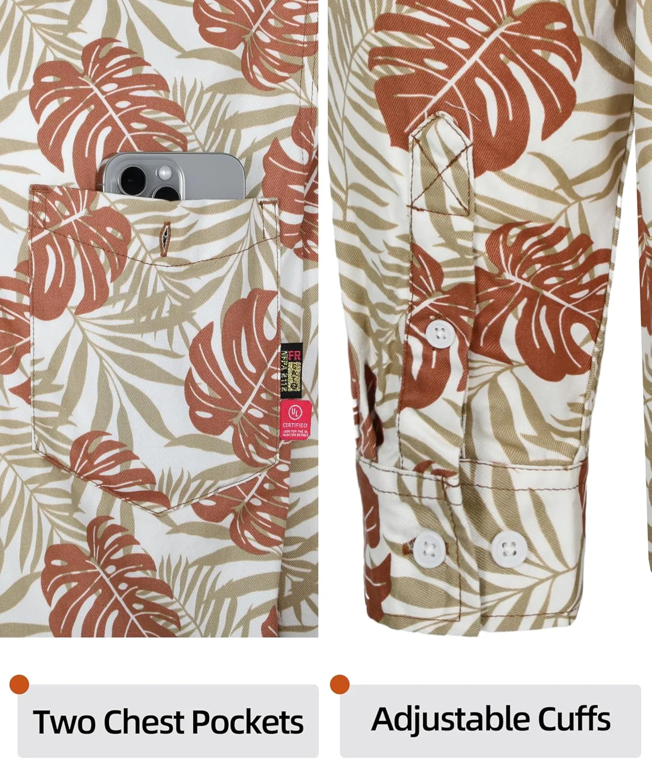BOCOMAL FR Shirts Printed Paisley/Hawaii Lightweight Pearl Snaps Button Down Flame Resistant NFPA2112 CAT2 Work Shirt