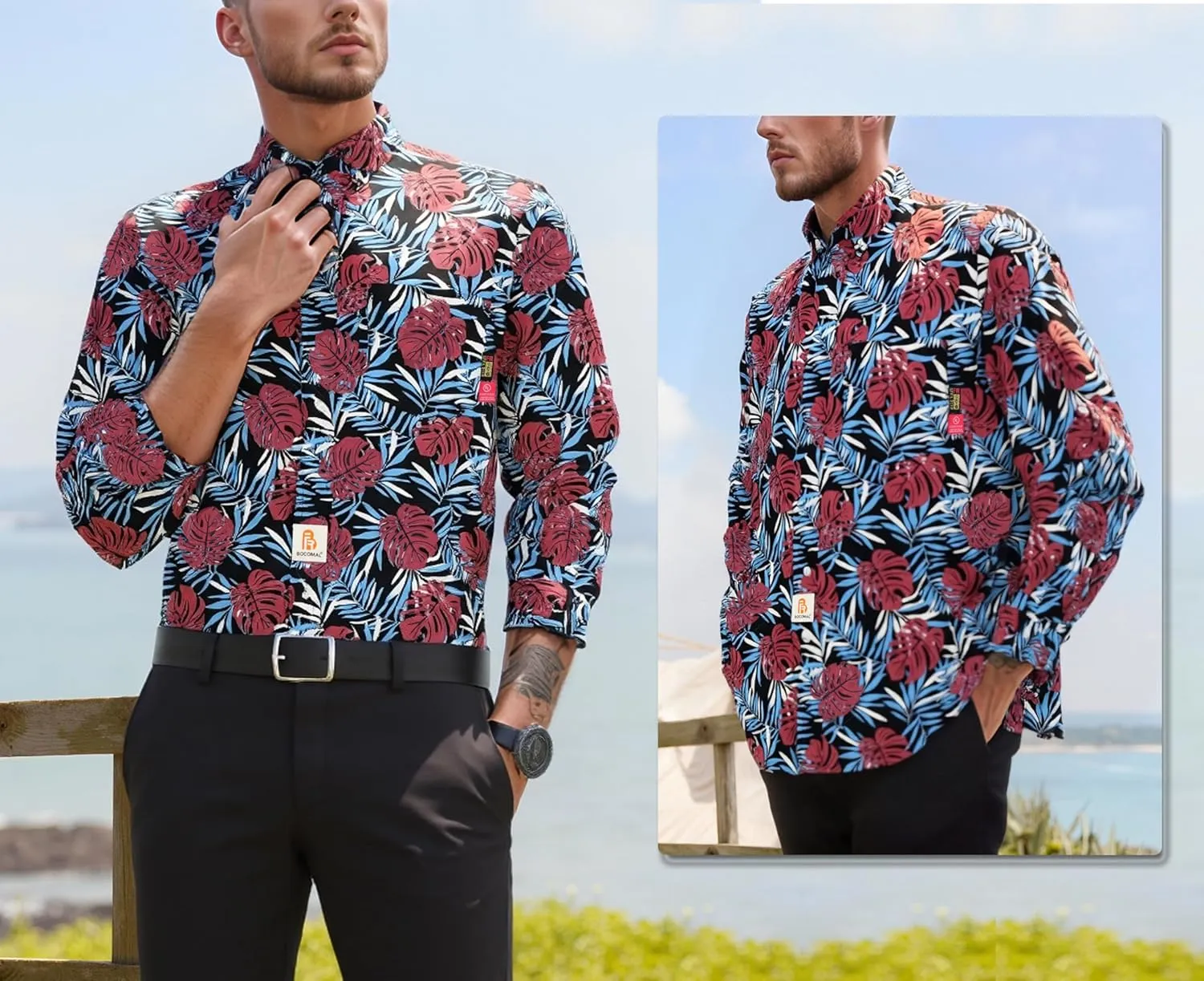 BOCOMAL FR Shirts Printed Paisley/Hawaii Lightweight Pearl Snaps Button Down Flame Resistant NFPA2112 CAT2 Work Shirt