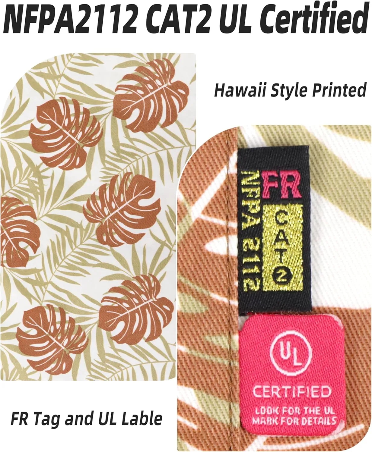 BOCOMAL FR Shirts Printed Paisley/Hawaii Lightweight Pearl Snaps Button Down Flame Resistant NFPA2112 CAT2 Work Shirt