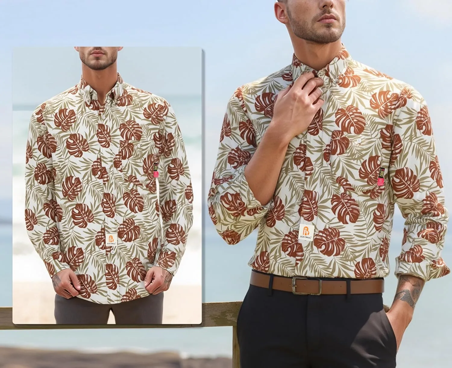 BOCOMAL FR Shirts Printed Paisley/Hawaii Lightweight Pearl Snaps Button Down Flame Resistant NFPA2112 CAT2 Work Shirt
