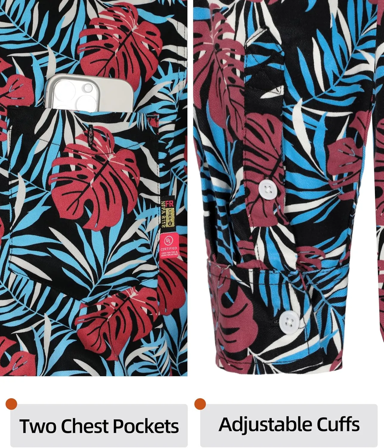 BOCOMAL FR Shirts Printed Paisley/Hawaii Lightweight Pearl Snaps Button Down Flame Resistant NFPA2112 CAT2 Work Shirt