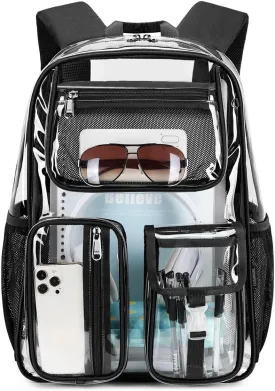 Cusangel Clear X-Large Backpack Heavy Duty Clear BookBag,17.5inch TPU Large Capacity See Through Backpack for Sport Events,Travel,Plastic backpacks for 15age 
