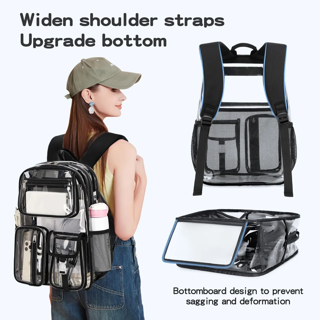 Cusangel Clear X-Large Backpack Heavy Duty Clear BookBag,17.5inch TPU Large Capacity See Through Backpack for Sport Events,Travel,Plastic backpacks for 15age 