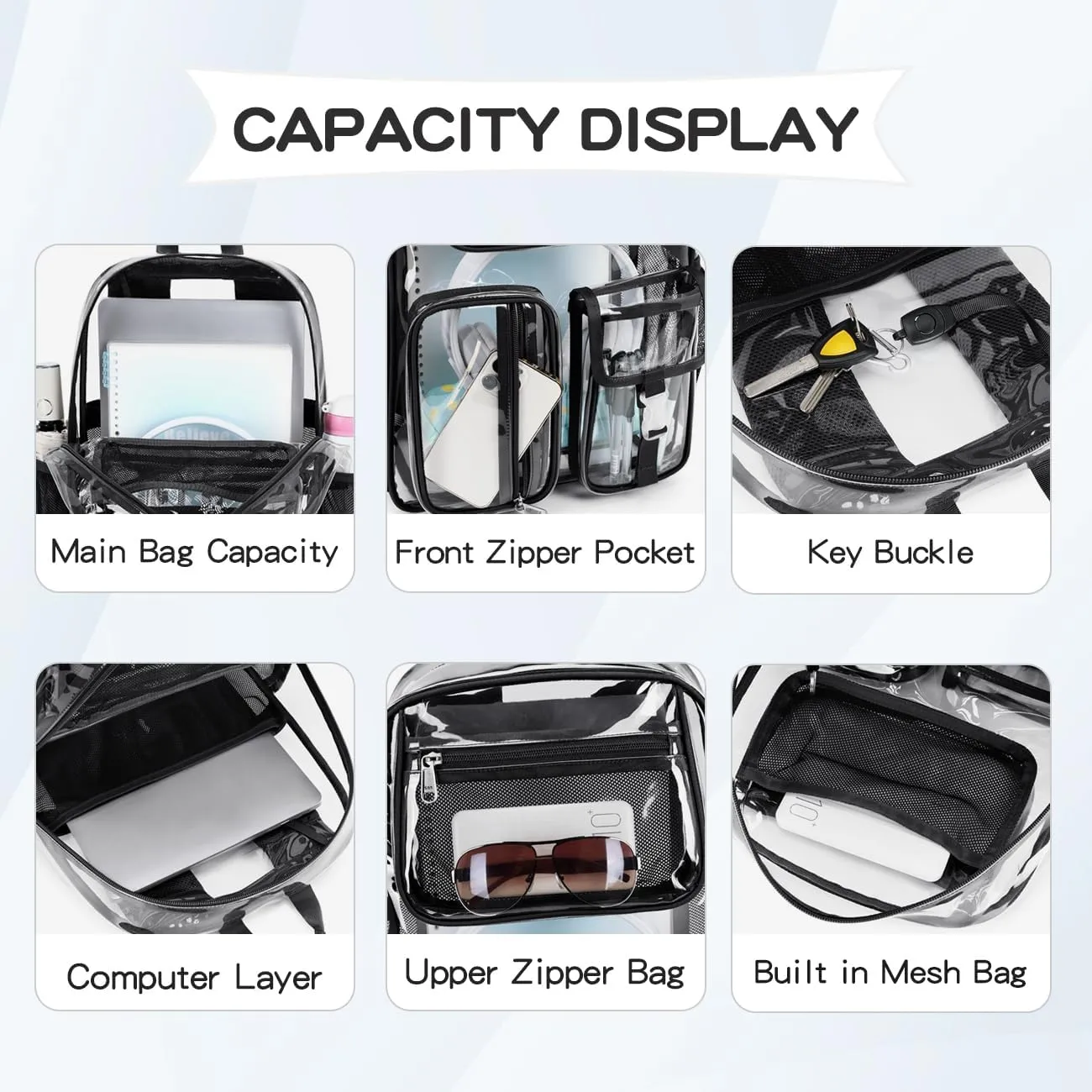 Cusangel Clear X-Large Backpack Heavy Duty Clear BookBag,17.5inch TPU Large Capacity See Through Backpack for Sport Events,Travel,Plastic backpacks for 15age 