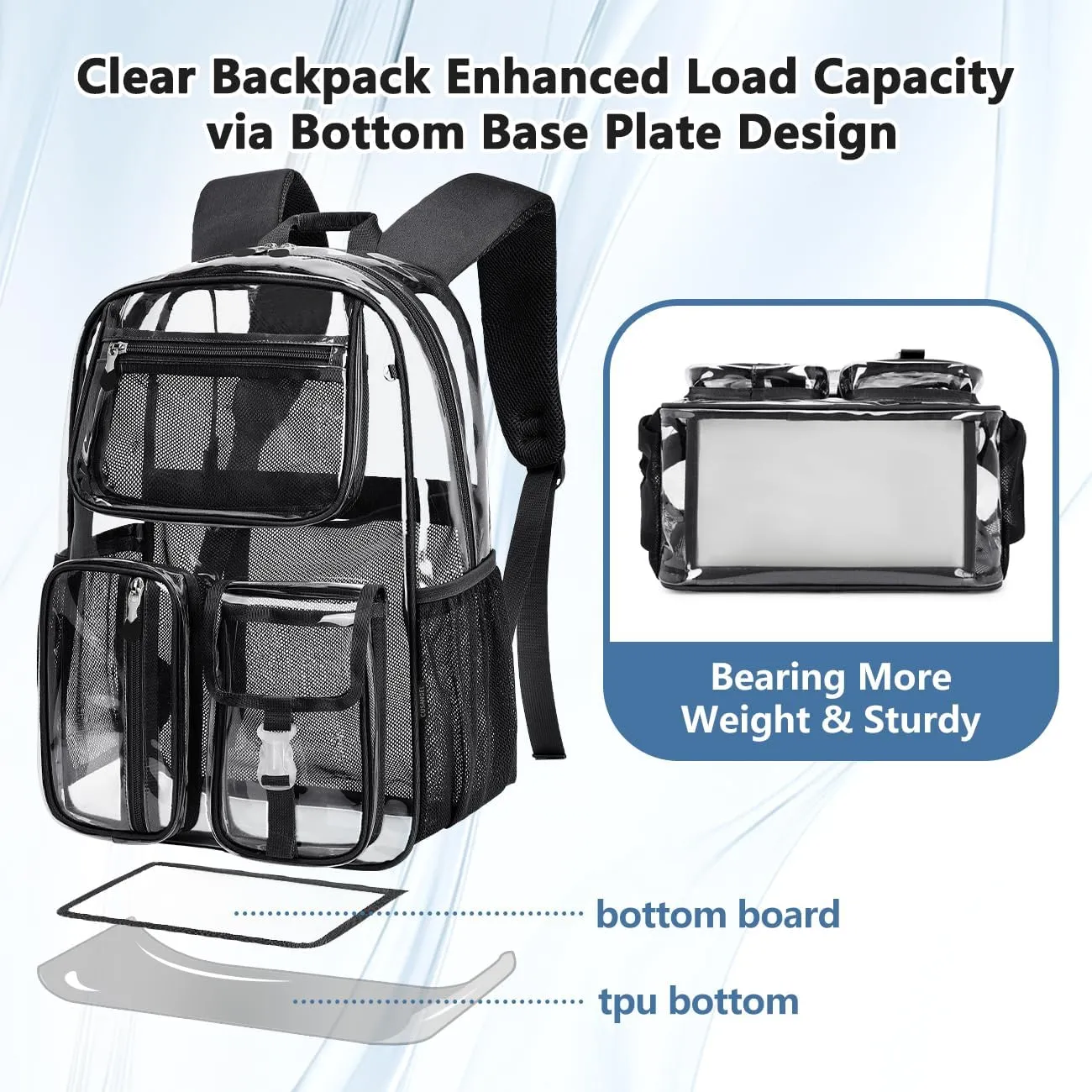 Cusangel Clear X-Large Backpack Heavy Duty Clear BookBag,17.5inch TPU Large Capacity See Through Backpack for Sport Events,Travel,Plastic backpacks for 15age 