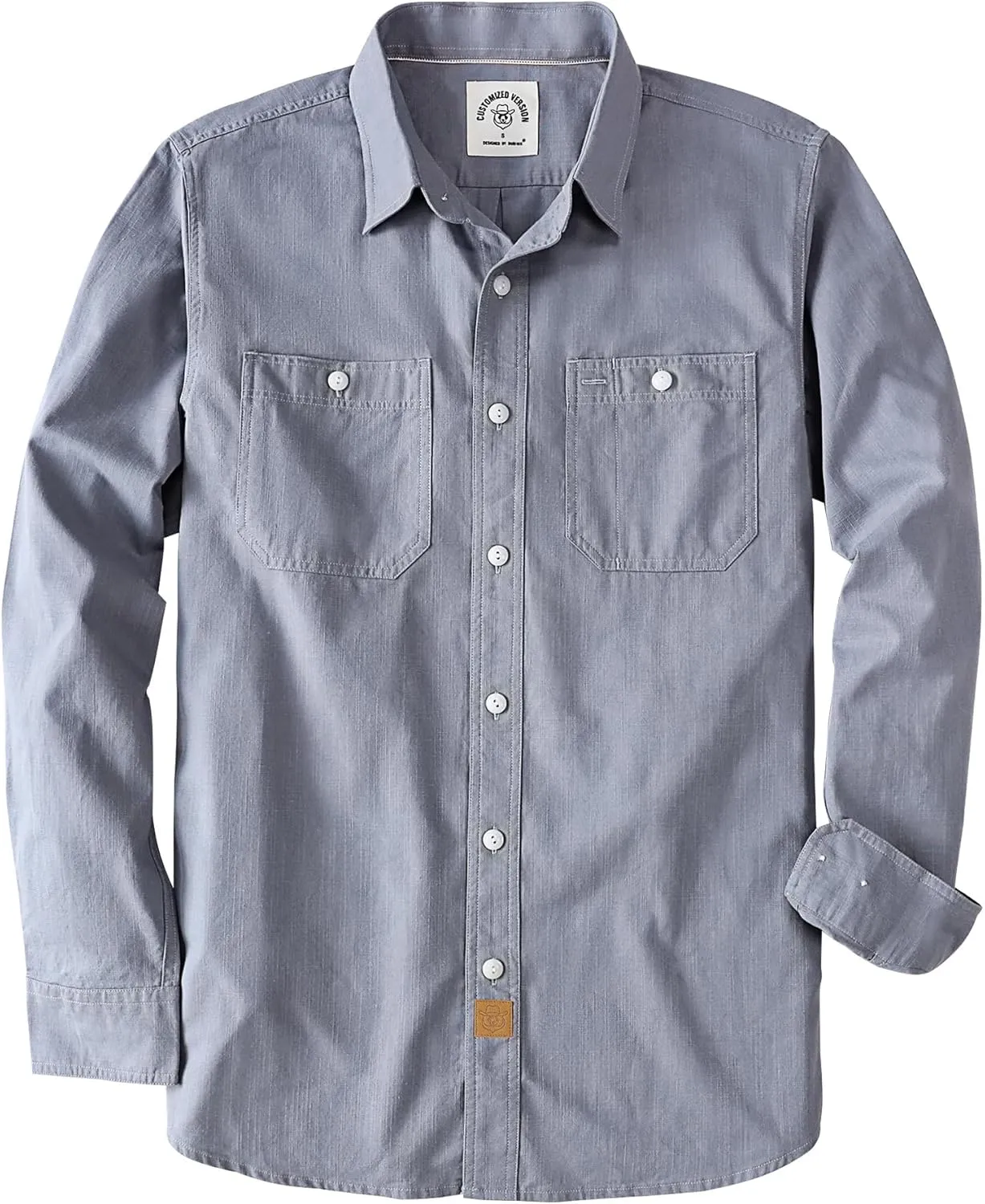 Dubinik? Chambray Shirt Men Long Sleeve Cotton Work Shirts with 2 Pockets Casual Button Down