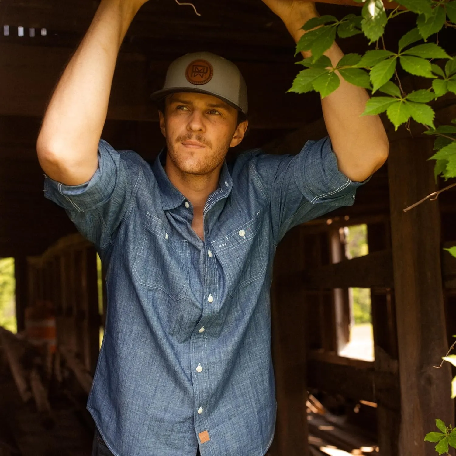 Dubinik? Chambray Shirt Men Long Sleeve Cotton Work Shirts with 2 Pockets Casual Button Down