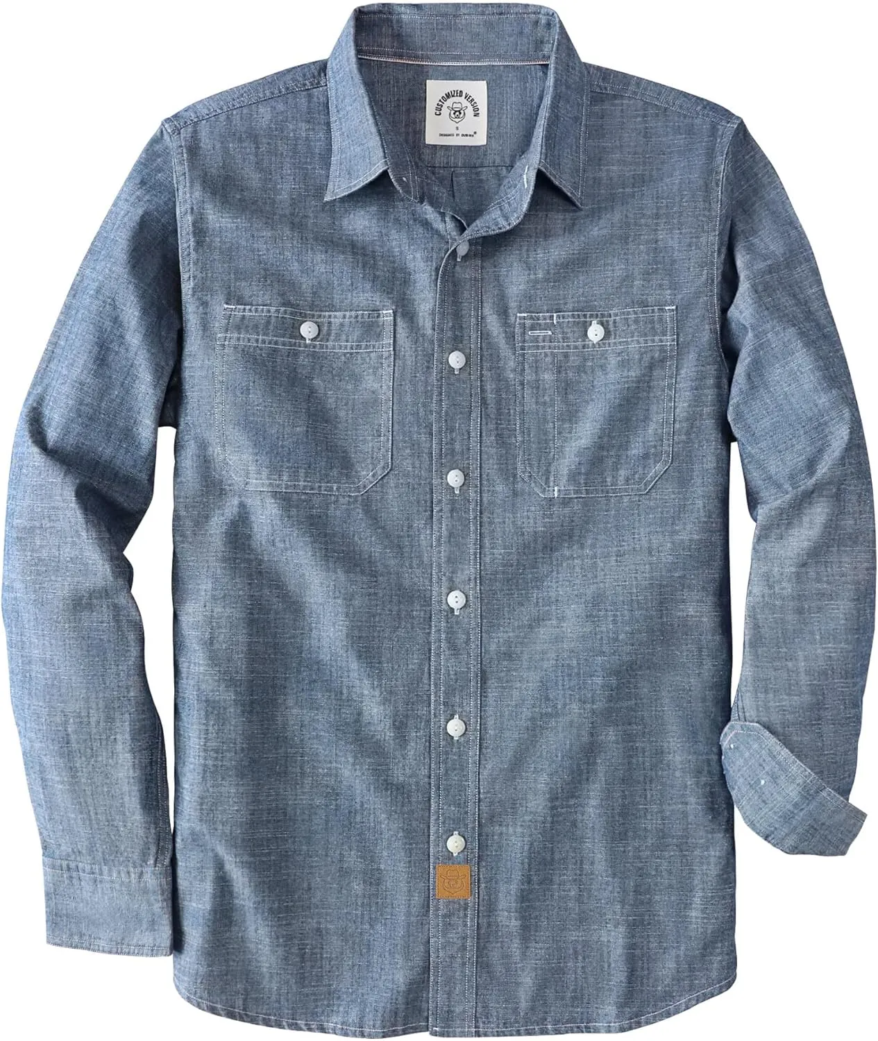 Dubinik? Chambray Shirt Men Long Sleeve Cotton Work Shirts with 2 Pockets Casual Button Down