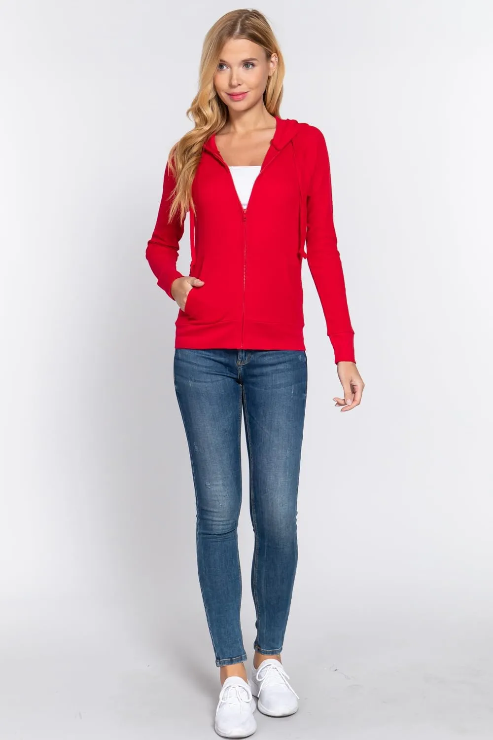 NE PEOPLE Women Basic Casual Comfy Lightweight Thermal Waffle Hoodie