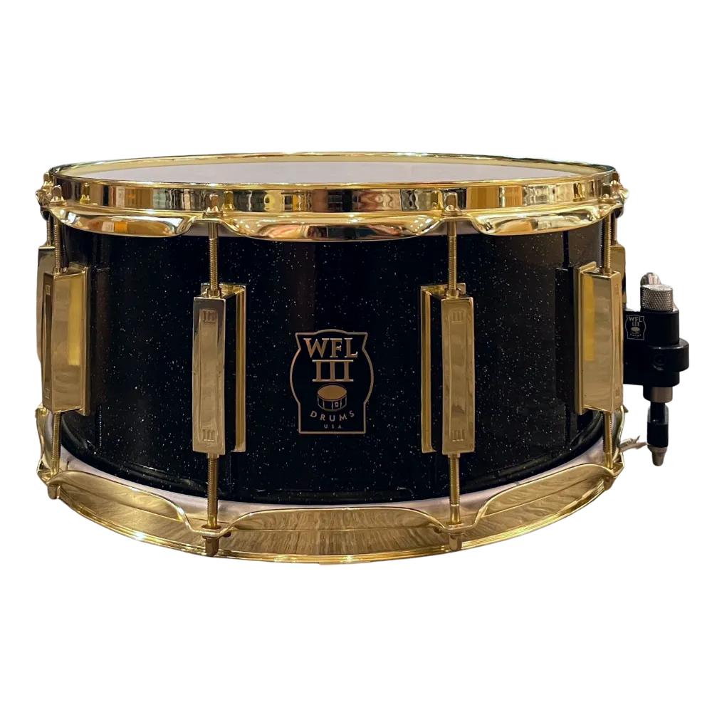 WFL3 Aluminum Snare Drum - Black Sparkle 6.5"x14" Brass Lugs Trick b2