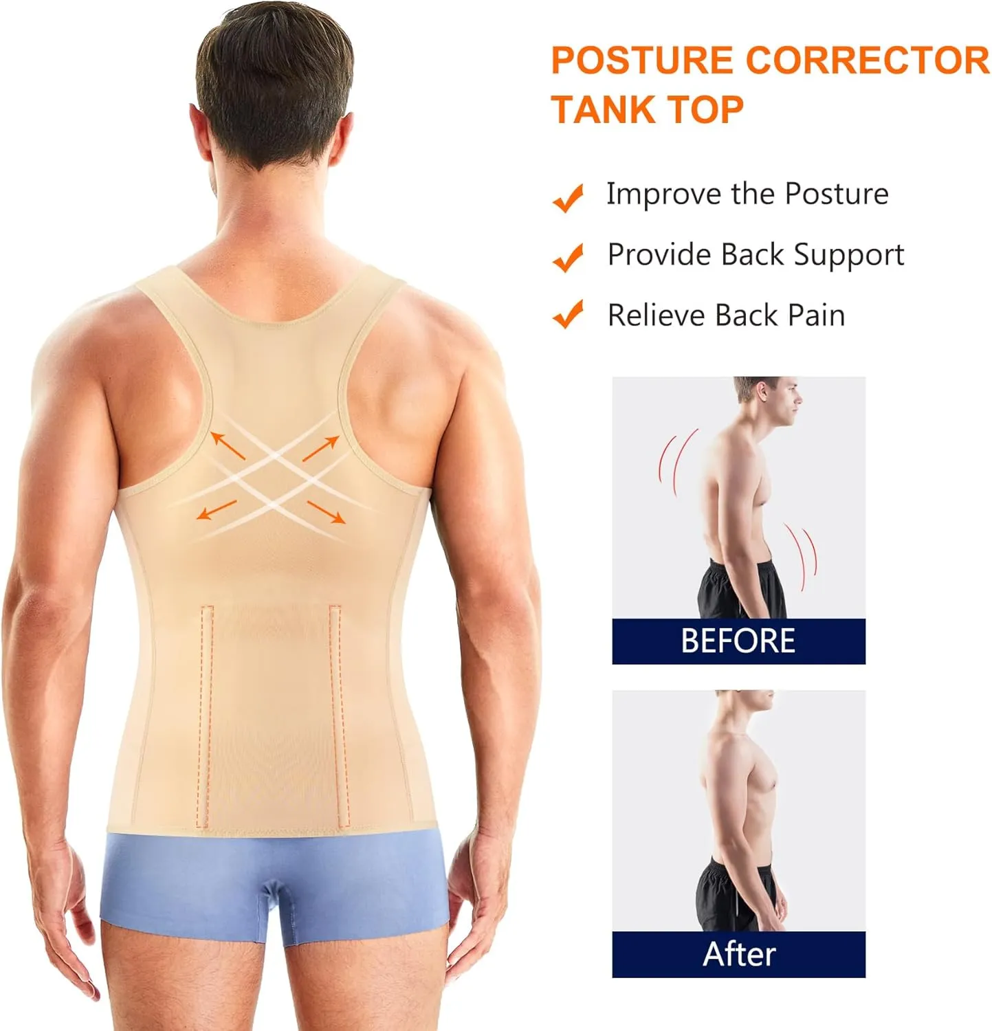 Wonderience Men Shapewear Slimming Body Shaper Compression Shirt Tank top with Zipper Underwear For tummy control
