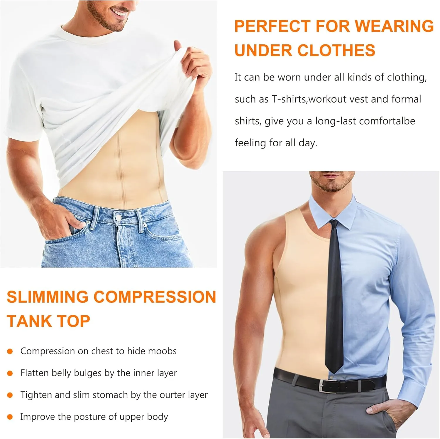 Wonderience Men Shapewear Slimming Body Shaper Compression Shirt Tank top with Zipper Underwear For tummy control